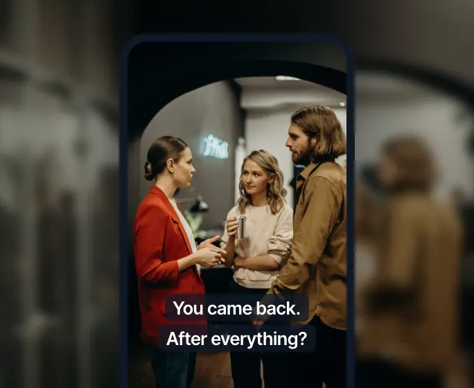 A vertical short drama episode on a phone screen with the subtitles “You came back. After everything?”